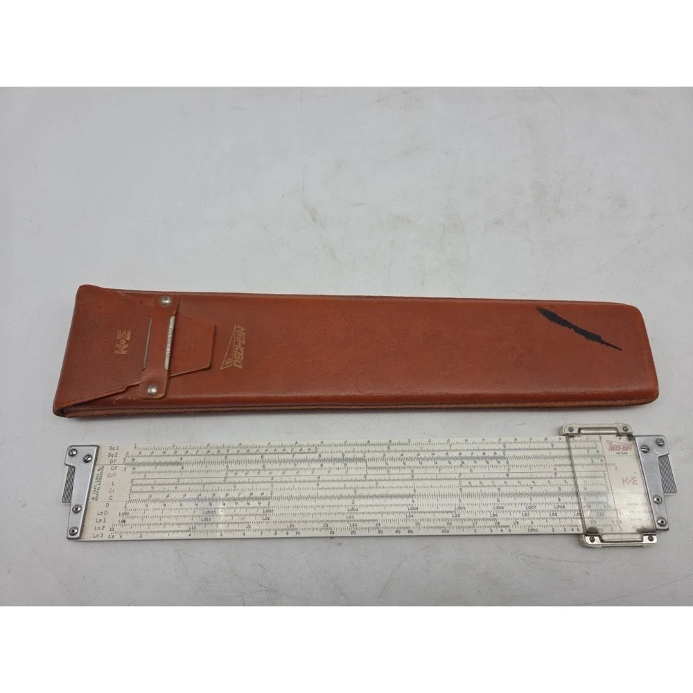 Keuffel & Esser K&E Deci-Lon 10 Slide Rule 68 1100 Leather Case USA Vintage